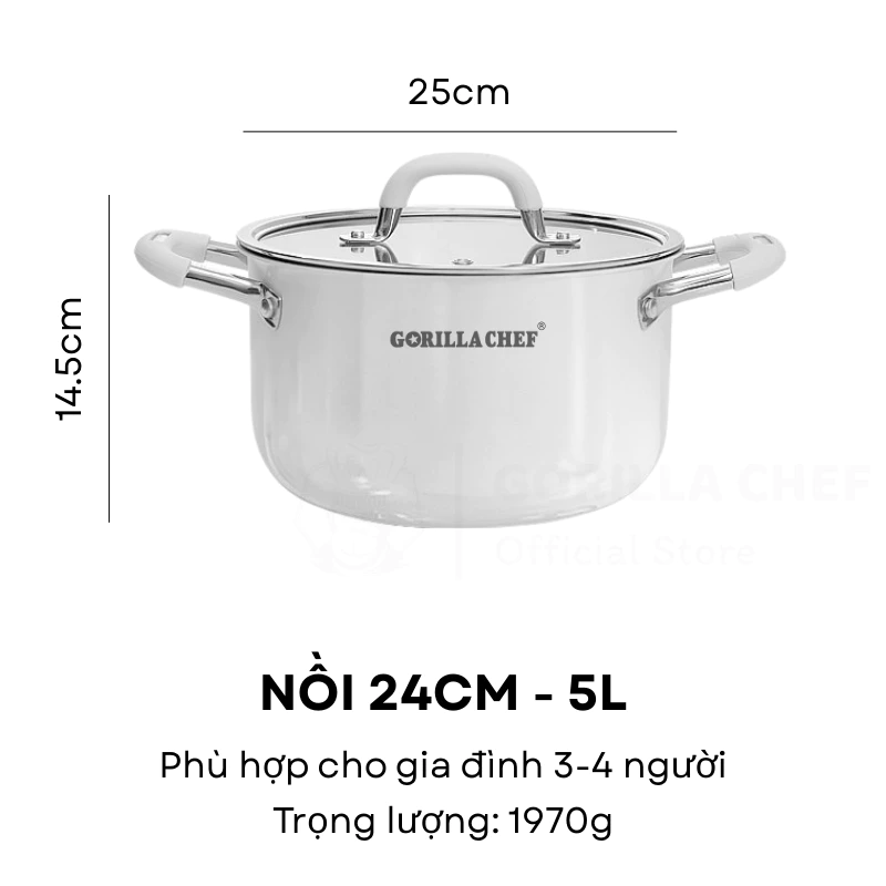 ゴリラシェフ 極厚6倍 焦げ付きにくい プレミアム304ステンレス セラミック加工ソースパン 5L