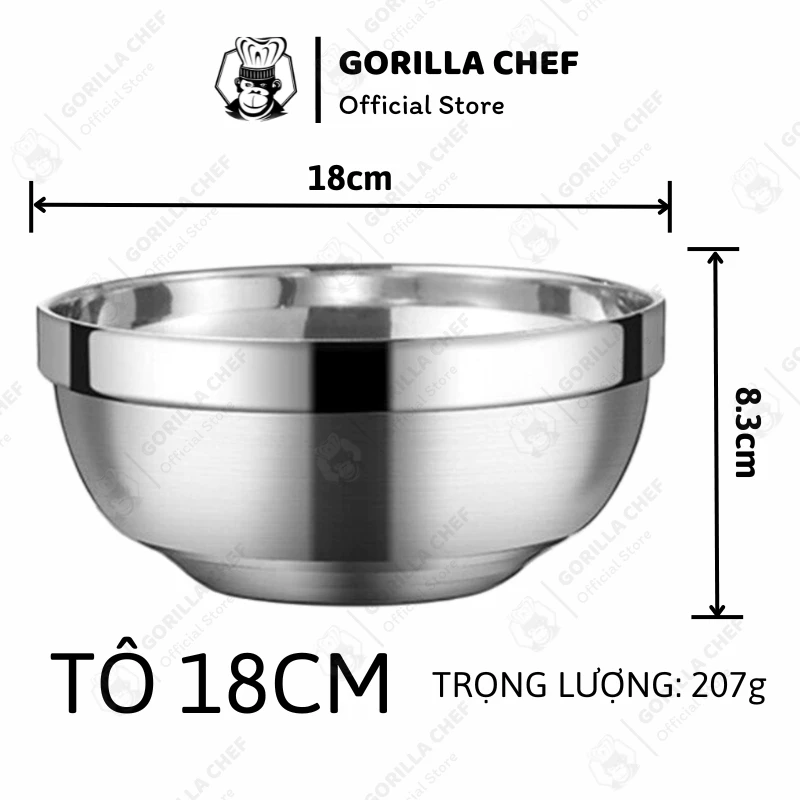 Gorilla Chef 高品質 ステンレス製 二重構造 断熱ボウル 18cm 韓国スタイル (8個セット)
