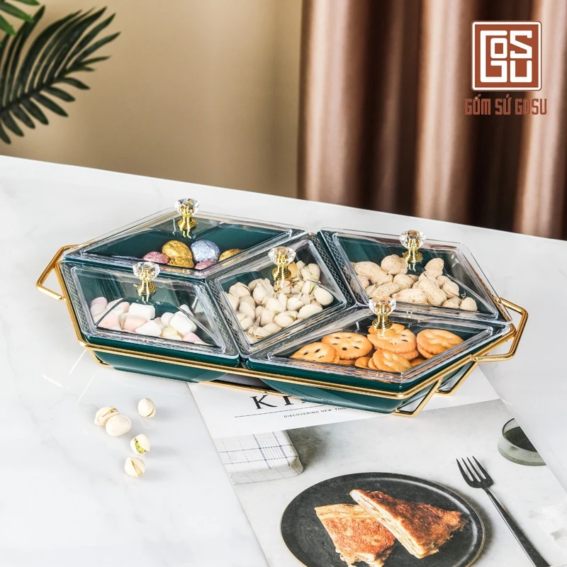 ゴースーブランド ダイヤモンド型 陶器製 艶やか豪華テト用お菓子トレイ