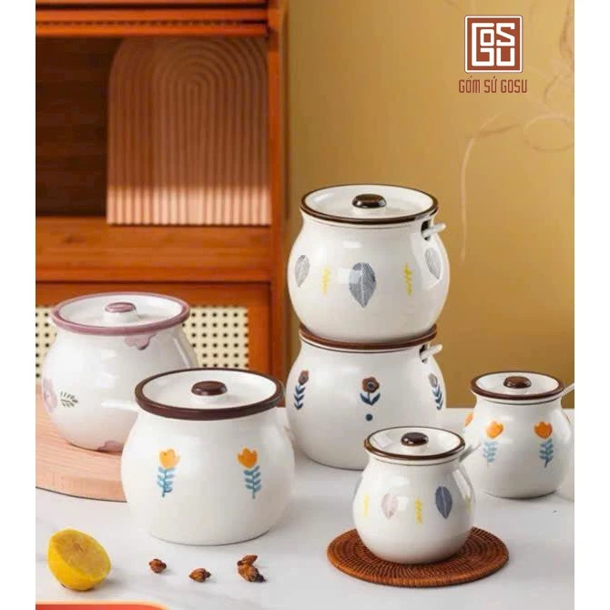 Gosuブランド 陶器製オイルポット＆スプーンセット - 上品な花柄デザイン（鉛フリー）