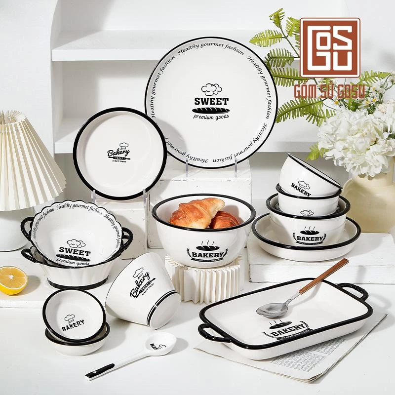 Gosuブランド ヨーロッパ風 ベーカリー柄 食器セット - モダンで上品な食卓を演出