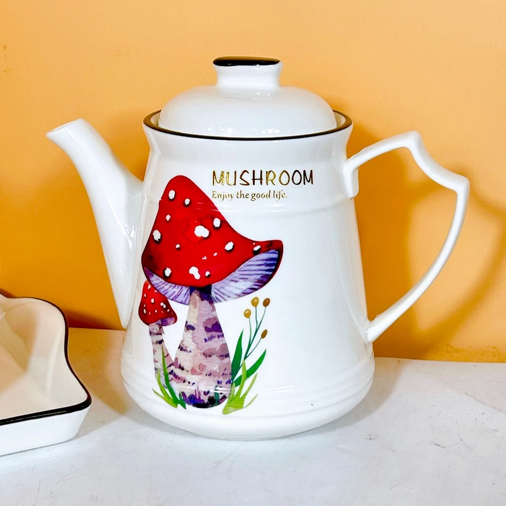 GOSUブランド きのこ柄 光沢セラミック茶器セット | 上質でモダンなティータイムを