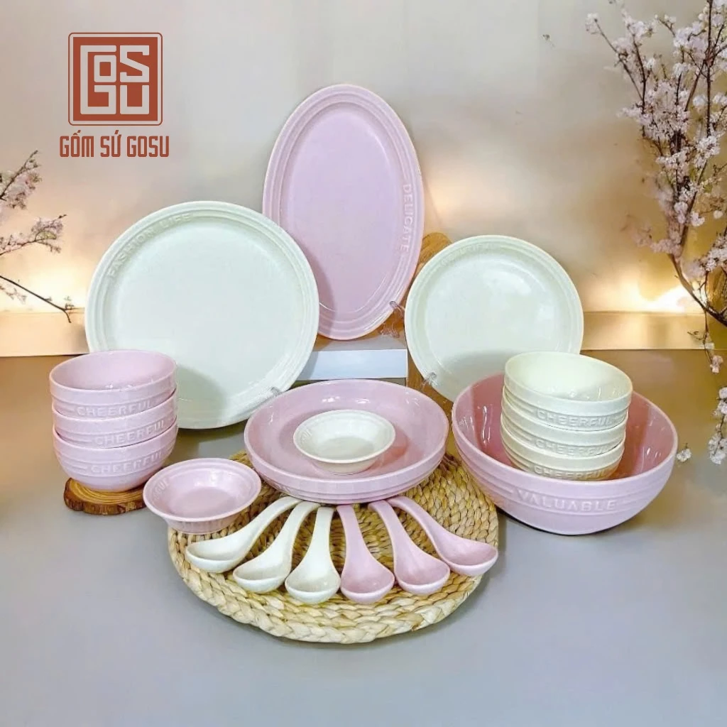 Gosu 欧風高級食器セット 白×紫 厚手光沢釉薬 電子レンジ・食洗機対応