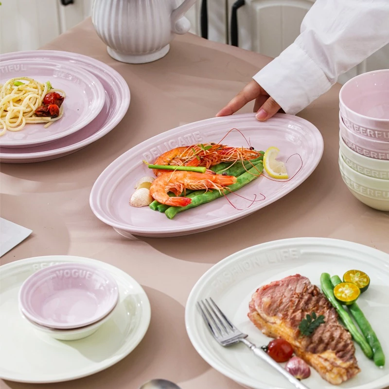 Gosu 欧風高級食器セット 白×紫 厚手光沢釉薬 電子レンジ・食洗機対応