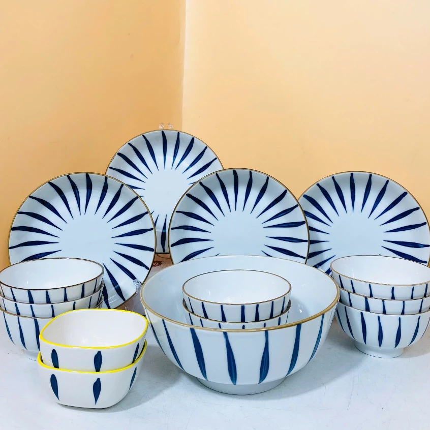 Gosu 高級金縁 竹葉柄 陶磁器食器セット – エレガントで安全な食卓の演出