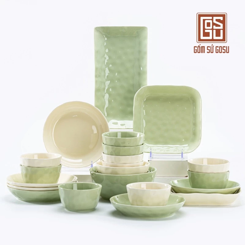 Gosu 高級クリームバター色食器セット - エレガントな光沢と上品なデザイン