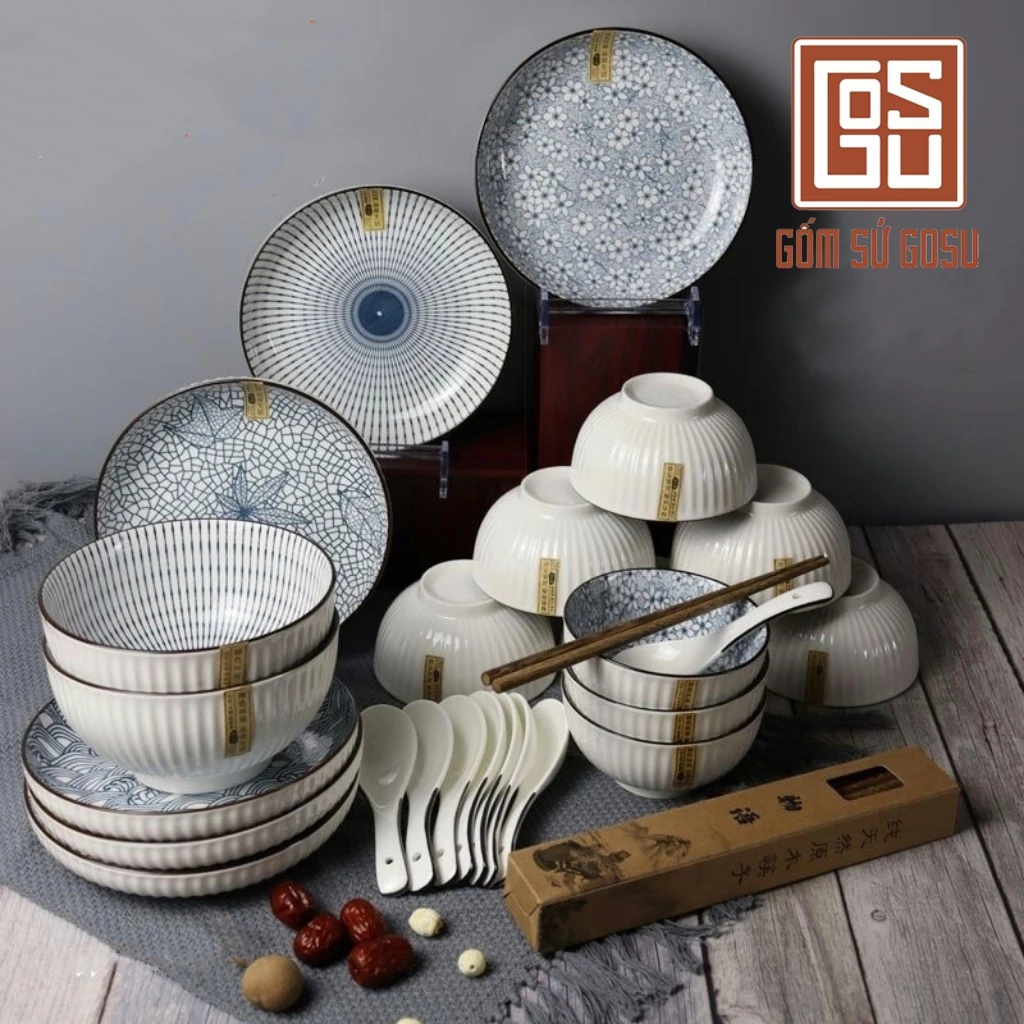 Gosu レトロ和風高級食器セット - 鮮やかな模様が食卓を彩る