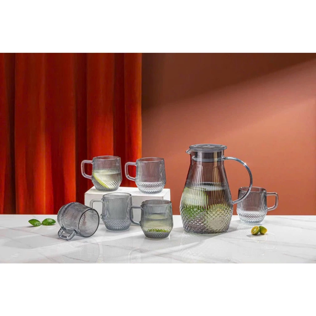 ゴスSW2S-7 ダイヤモンドカット イエロー ガラスピッチャー＆カップセット 1.5L エレガント耐熱