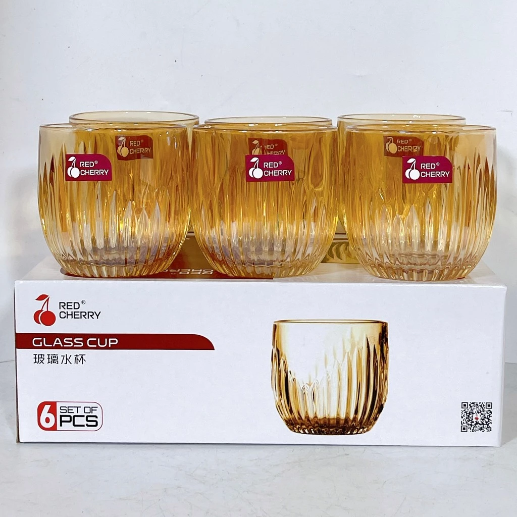 Gosu XM21A 琥珀色ガラスコップ 6個セット - エレガントでモダンなドリンクグラス