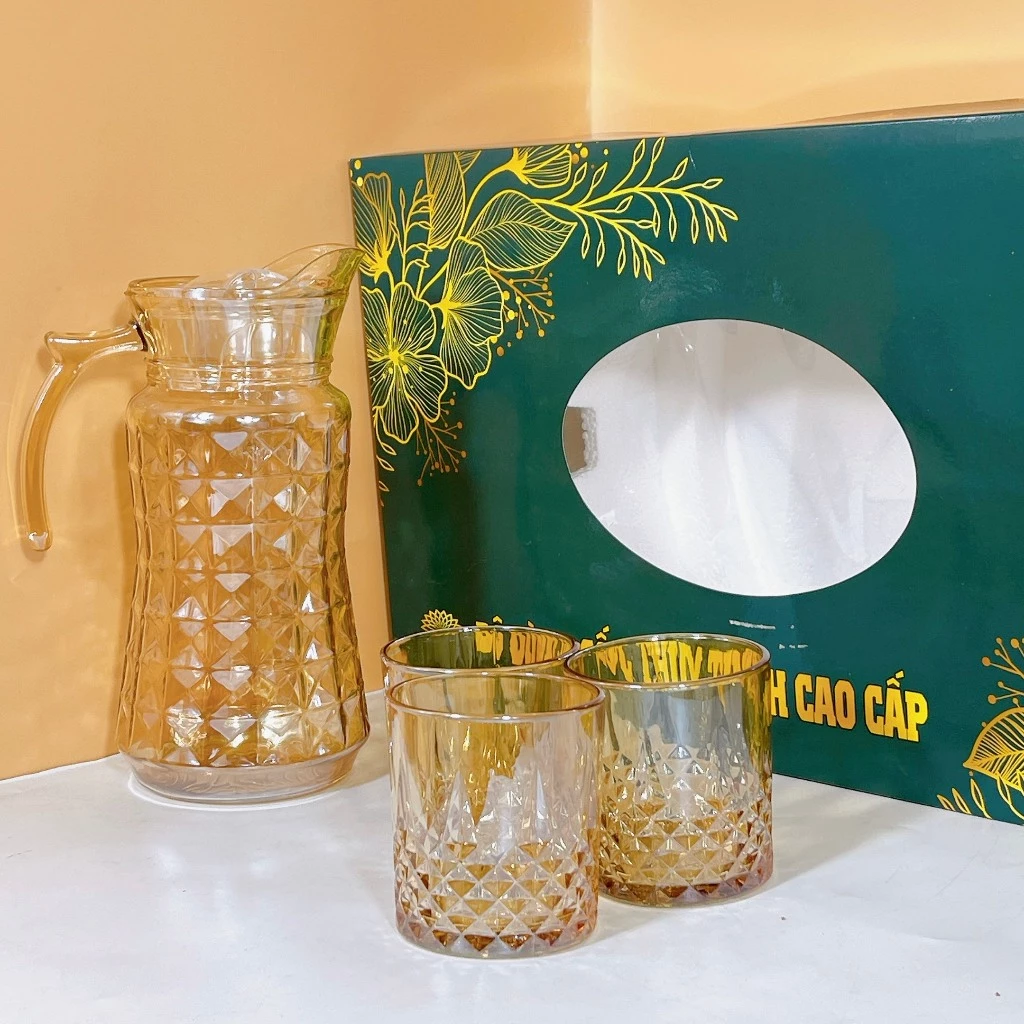 GOSU YZH33 アンバーカラー 高級ガラス ピッチャー＆カップセット 豪華モダンデザイン