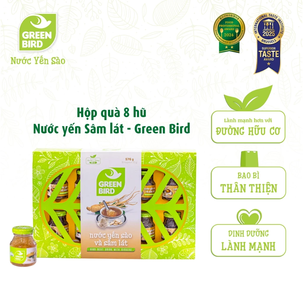 Green Bird 有機ツバメの巣＆高麗人参スライス入り ギフトボックス 8瓶セット (免疫力UP) 72g