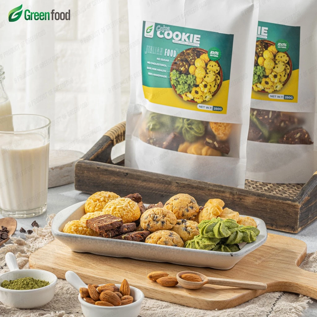 GreenFood ヘルシー全粒粉チョコチップクッキー 250g - 栄養満点穀物ナッツ入り、香ばしい瓶入りお菓子