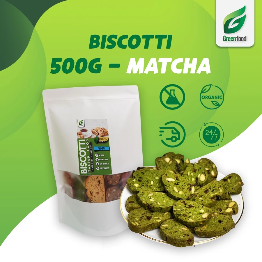 GreenFood 抹茶ビスコッティ (500g) – 全粒粉＆ミックスナッツ入り ヘルシーで美味しい