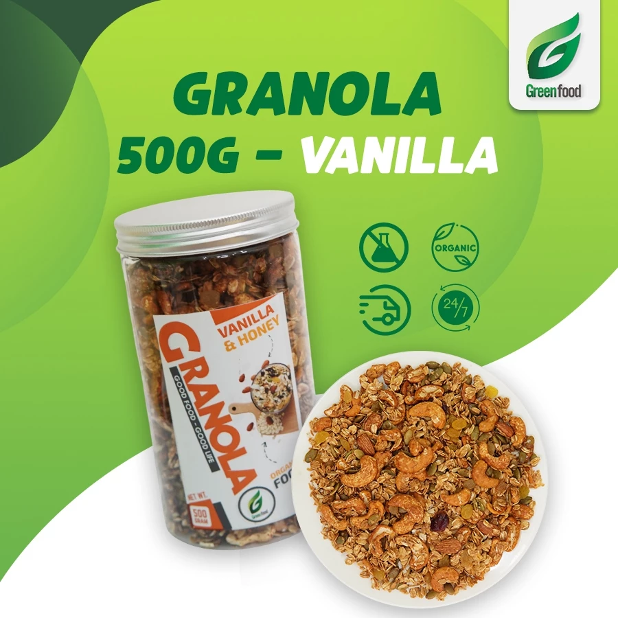 グリーンフード バニラミックスグラノーラ (500g) - 栄養満点、便利なスーパーフードシリアル