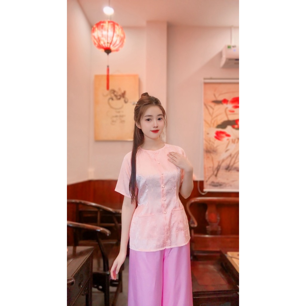 Hân Nguyễn バババ 伝統的ベトナム衣装 花柄刺繍 半袖 S-XL Hân Nguyễn