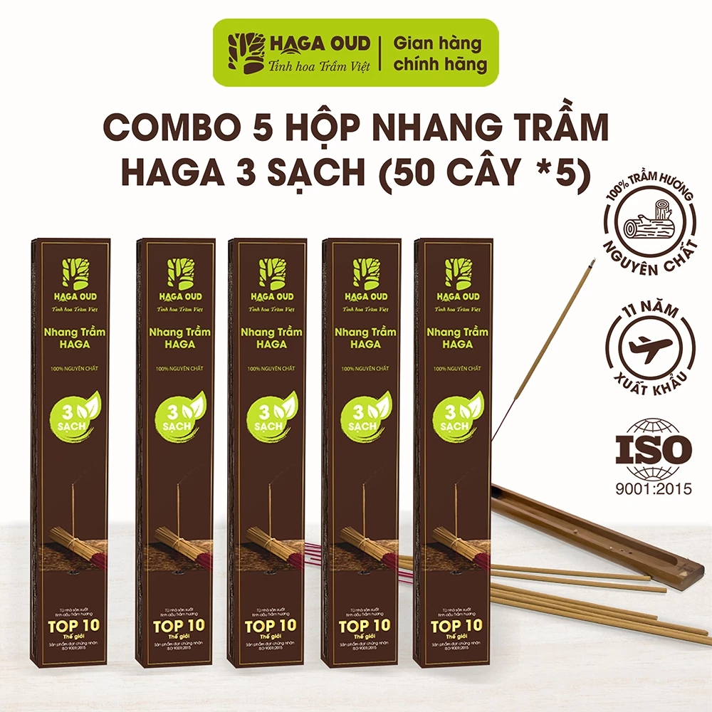 HAGA 沈香お香 3クリーンコンボ 5箱セット（50本×5箱、30cm）- 超お得、熟成するほど香りが増す、煙少なめ