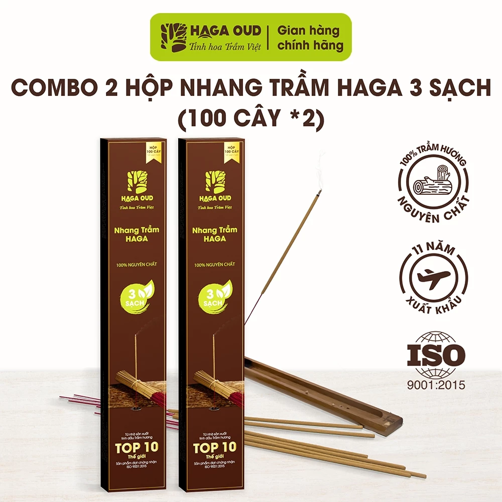 HAGA沈香お香【3クリーン】お徳用2箱セット (30cm, 100本×2) – 健康安全、少煙、穏やかな香り