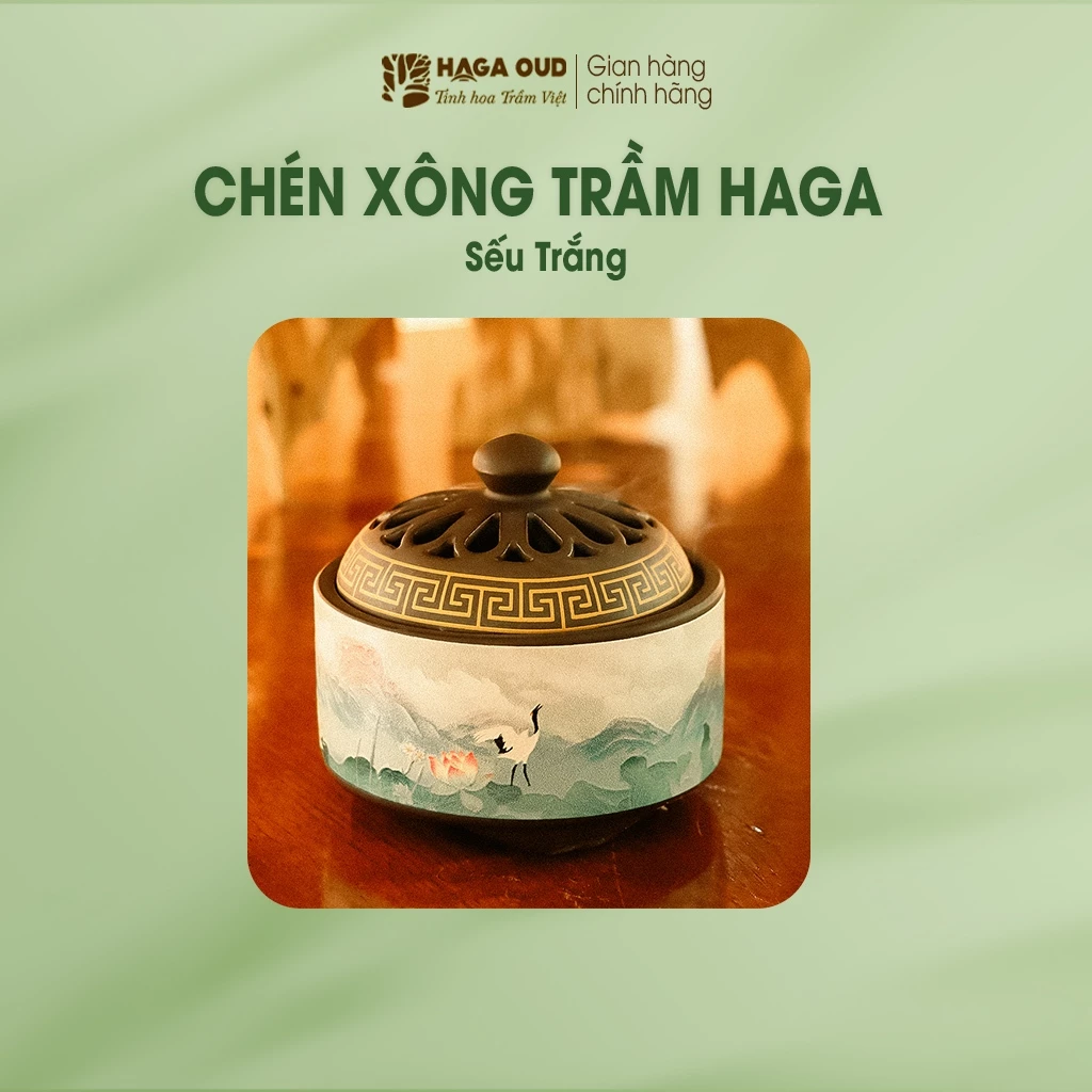 HAGA 白鶴/蓮の古典沈香香炉 高級エナメル仕上げ