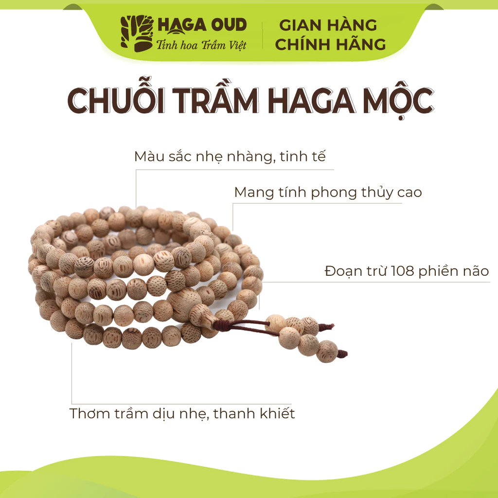 沈香数珠ブレスレット HAGA木製 穏やかな香り 風水 財運 108粒 (6mm/8mm)