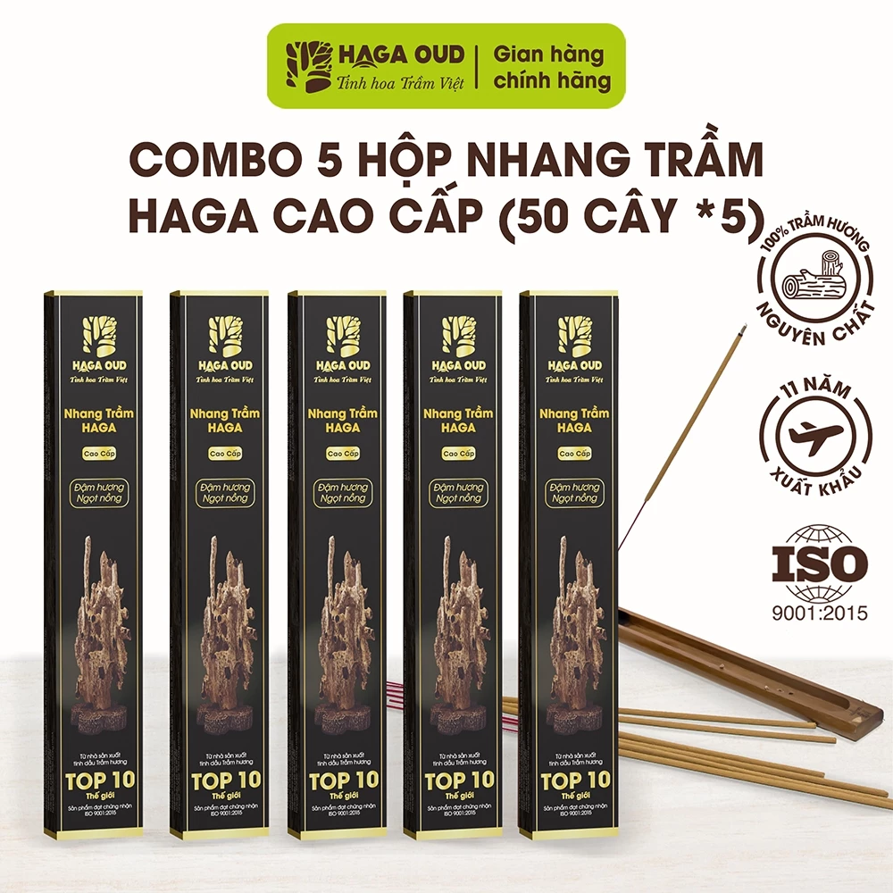HAGAプレミアム沈香線香 5箱セット（30cm、50本入/箱）- 深く甘美な高級沈香の香り
