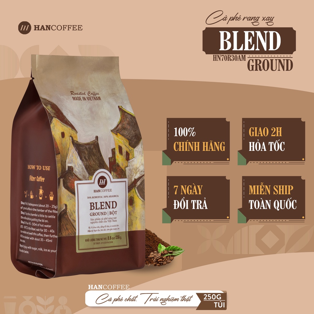 ブレンドコーヒーパウダー GROUND アラビカ種70％ 中煎り 250g HANCOFFEE