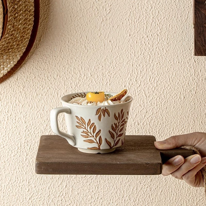 手描きセラミックマグカップ 325ml ホワイト 朝食家族向けギフト