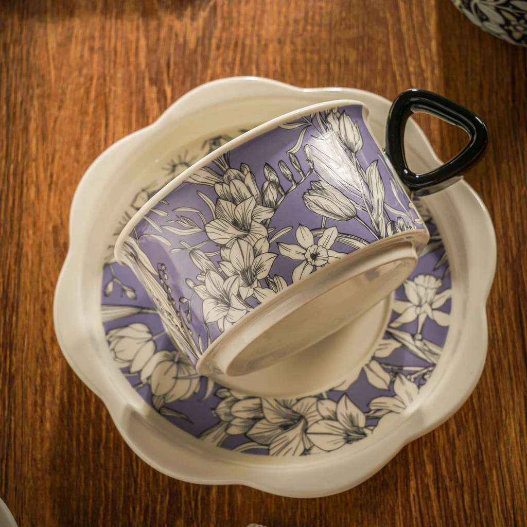 手描きヒヤシンス柄レトロ高級磁器カップセット 家庭用ティー・コーヒーカップ