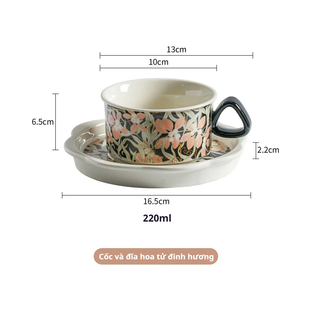 手描きライラック花柄 ボーンチャイナ カップ＆ソーサーセット | レトロ＆エレガントな家庭用ティー＆コーヒー