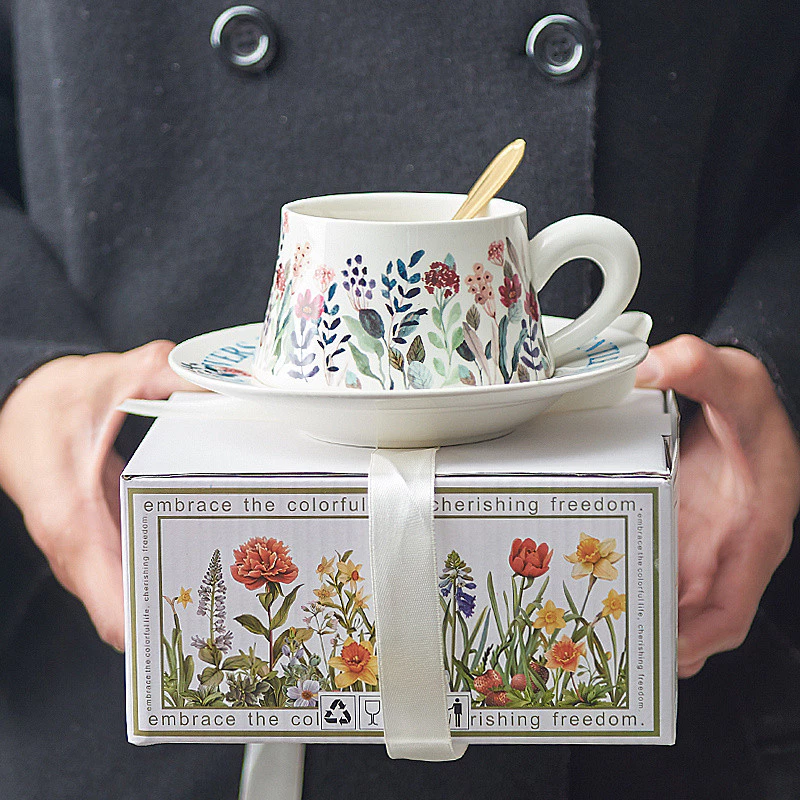 手描き 素朴な田舎風 陶器ティーカップ＆ソーサーセット – アフタヌーンティーギフト