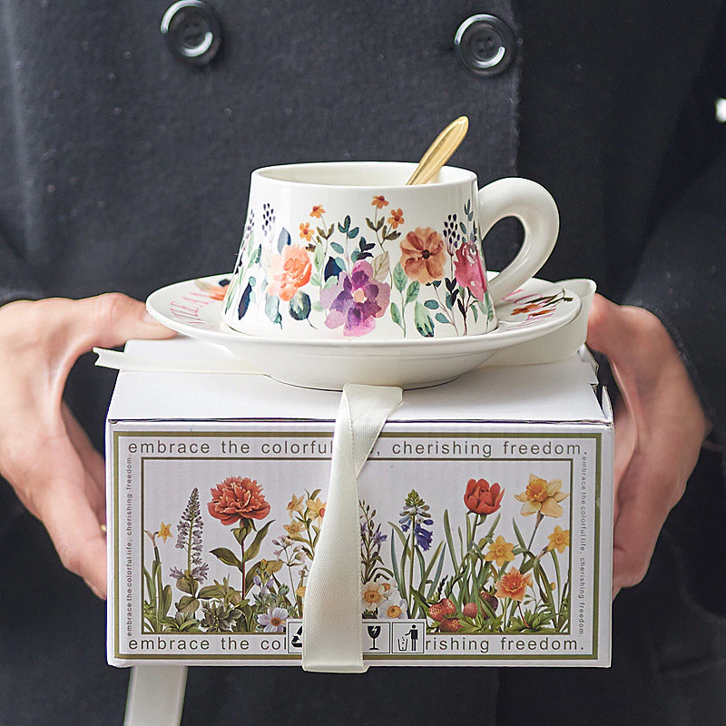 手描き 田舎風 ティーカップ＆ソーサーセット【素朴なGốm陶器】アフタヌーンティーギフト