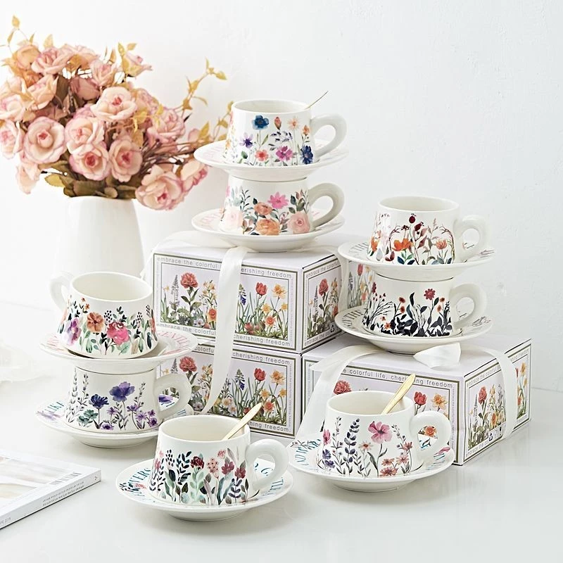 手描き 田舎風 ティーカップ＆ソーサーセット【素朴なGốm陶器】アフタヌーンティーギフト