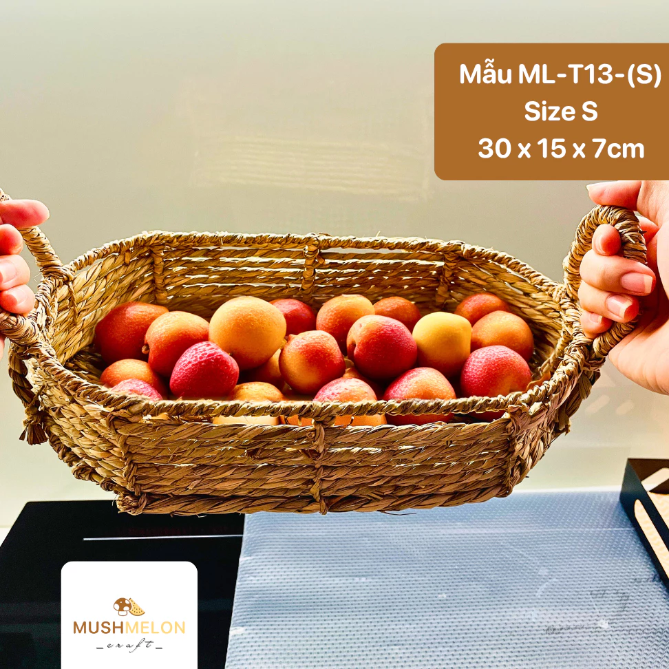 手編み天然素材シーグラストレイ Sサイズ【茶菓子・コスメ・調味料収納、新築祝いギフト、おしゃれなインテリアに】