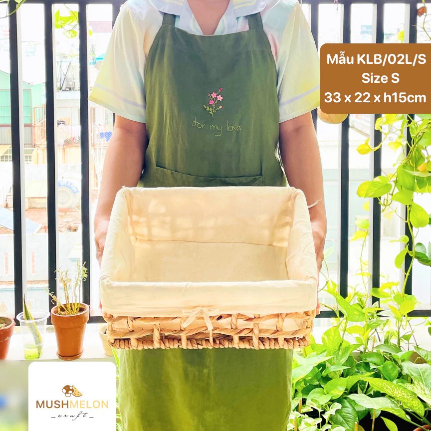 ベトナム手作り ホテイアオイ長方形バスケット Sサイズ (蓋なし) - クリスマス、新築祝い、多目的収納に