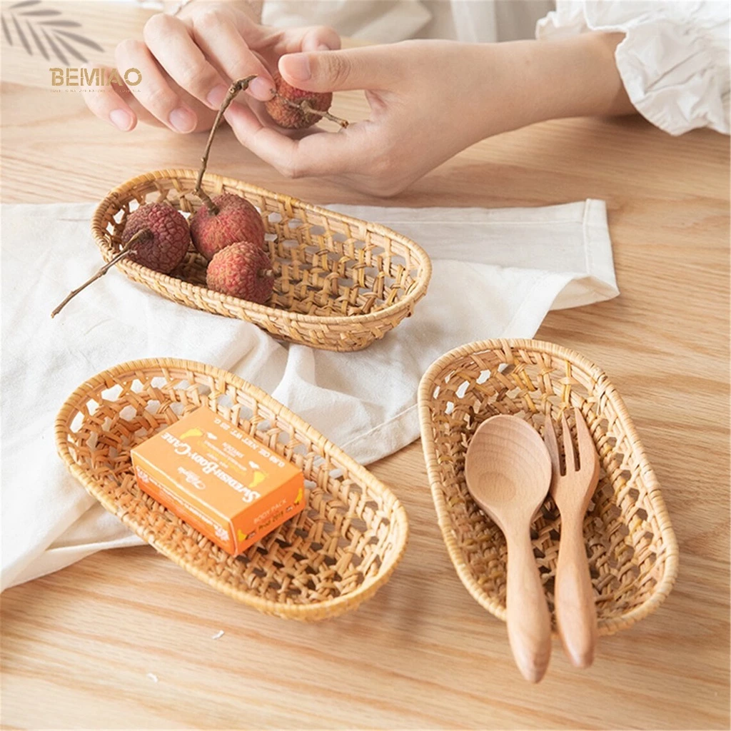 ベトナム手編み 籐製オーバルトレイ Sサイズ | おしゃれなインテリア雑貨 小物入れ