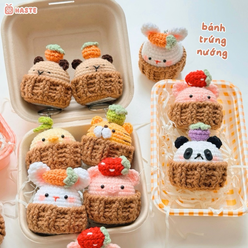Handmade Egg Tart Animal Keychain Rabbit Design 可愛い動物の卵タルトモチーフ 5cm なし
