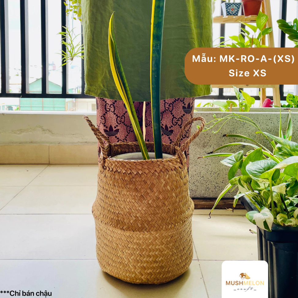 手編みシーグラスバスケットXS | 北欧風インテリア、観葉植物カバー、収納、新築祝いに