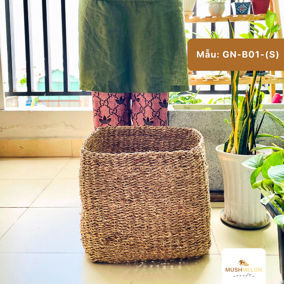 手編みシーグラスバスケット Sサイズ - エコでおしゃれな植木鉢カバー＆収納インテリア