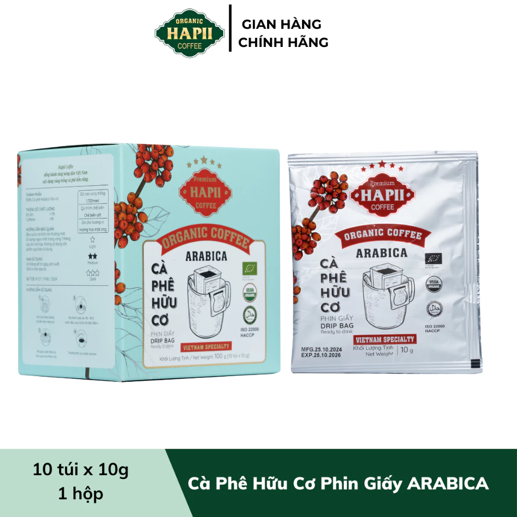 Hapii Coffee オーガニックアラビカ ドリップバッグコーヒー 10袋入り | 手軽に本格派コーヒー