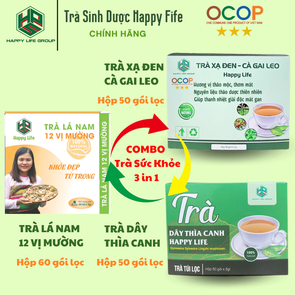 ハッピーライフ 全身健康サポートブレンド茶3in1セット：12種薬草茶＋シャデン茶＋ギムネマ茶