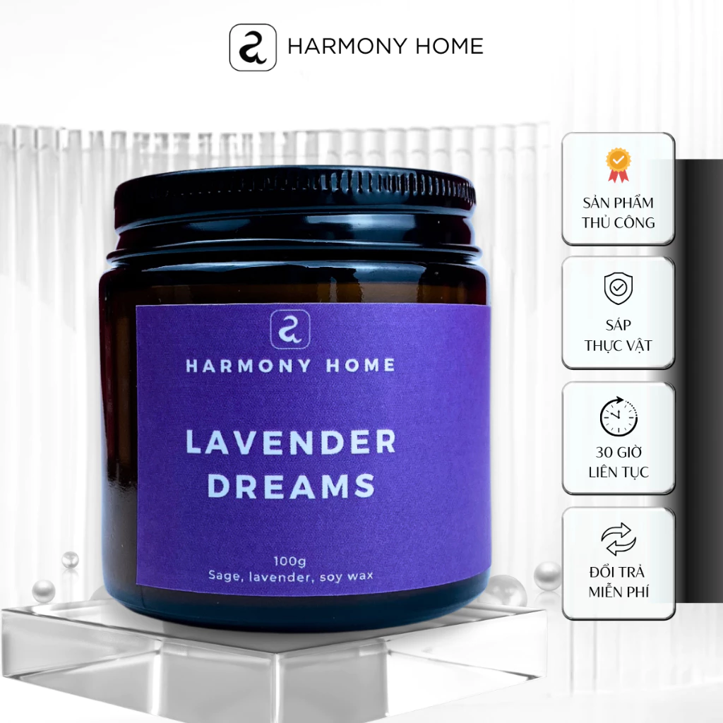 ハーモニーホーム ラベンダー ドリームズ 天然アロマキャンドル (ラベンダー＆セージの香り) 100g