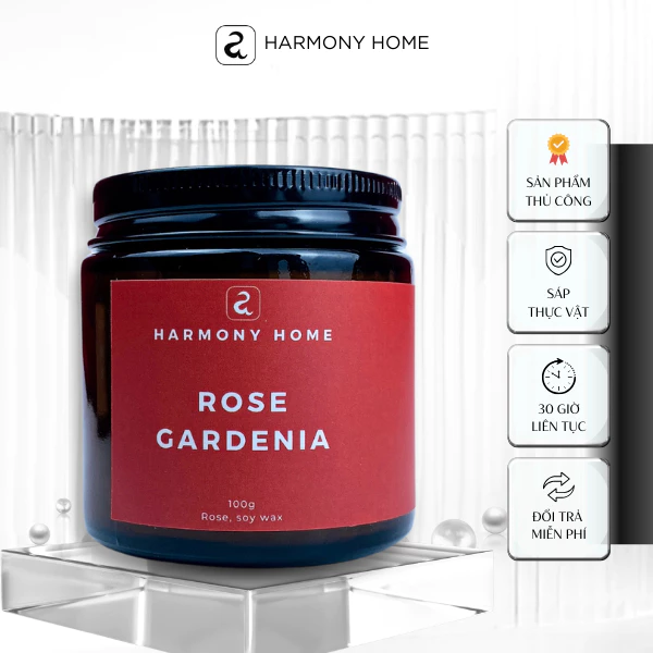 ハーモニーホーム ローズガーデニア アロマキャンドル - 上質ローズの香り、100g、天然ワックス