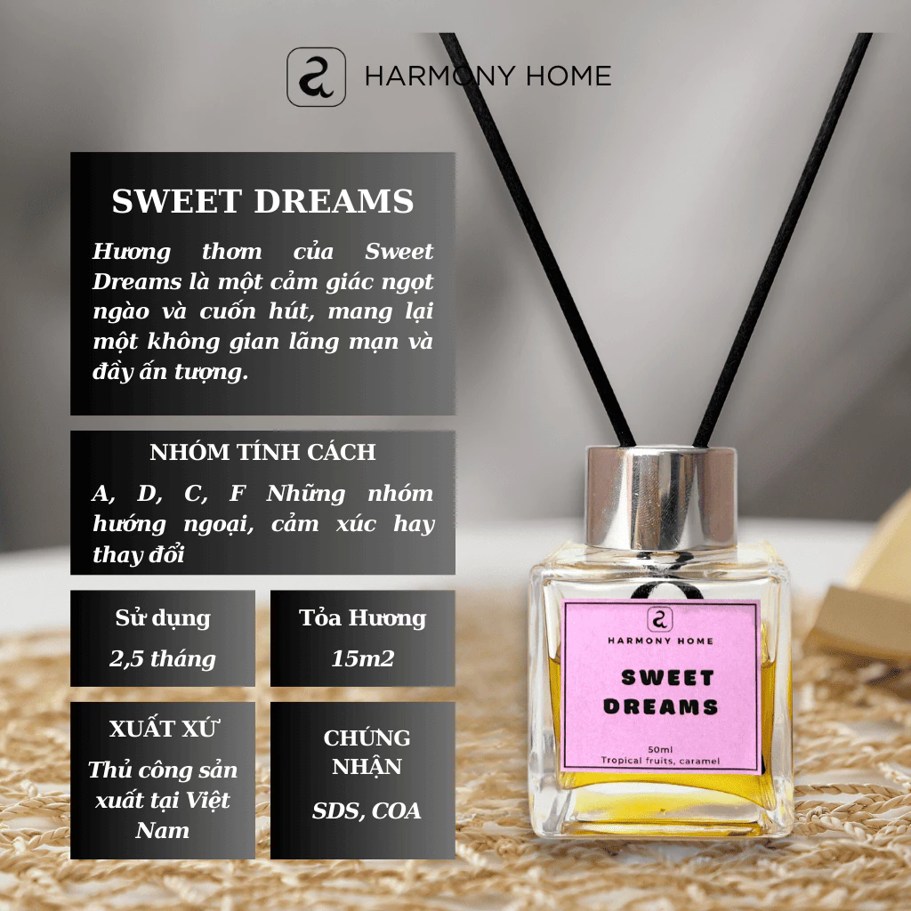 Harmony Home スイートドリームズ [A] リードディフューザー - 甘く魅惑的な香りのアロマオイル 50ml