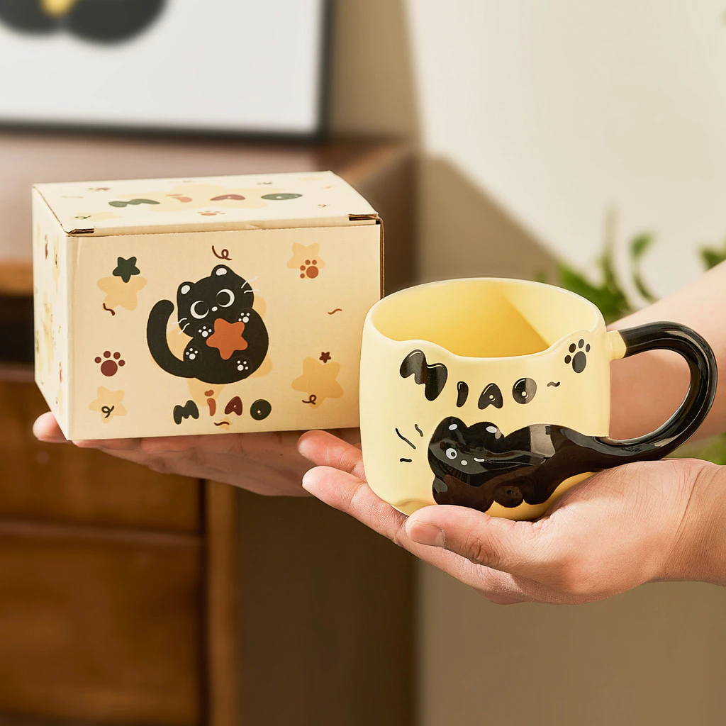 「癒し猫カップル」高級ボーンチャイナ マグカップ 380ml 夫婦・恋人への贈り物 オフィス/おうち時間に