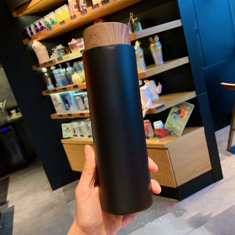 熱ホルダー400ml木製穀物蓋304ステンレス鋼 - 本物のタイソ、ティーフィルタートレイ-COC COC-ブラック