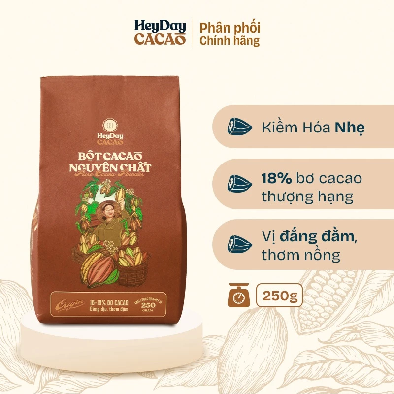Heyday 100%純粋オリジンカカオパウダー 250g 紙パック