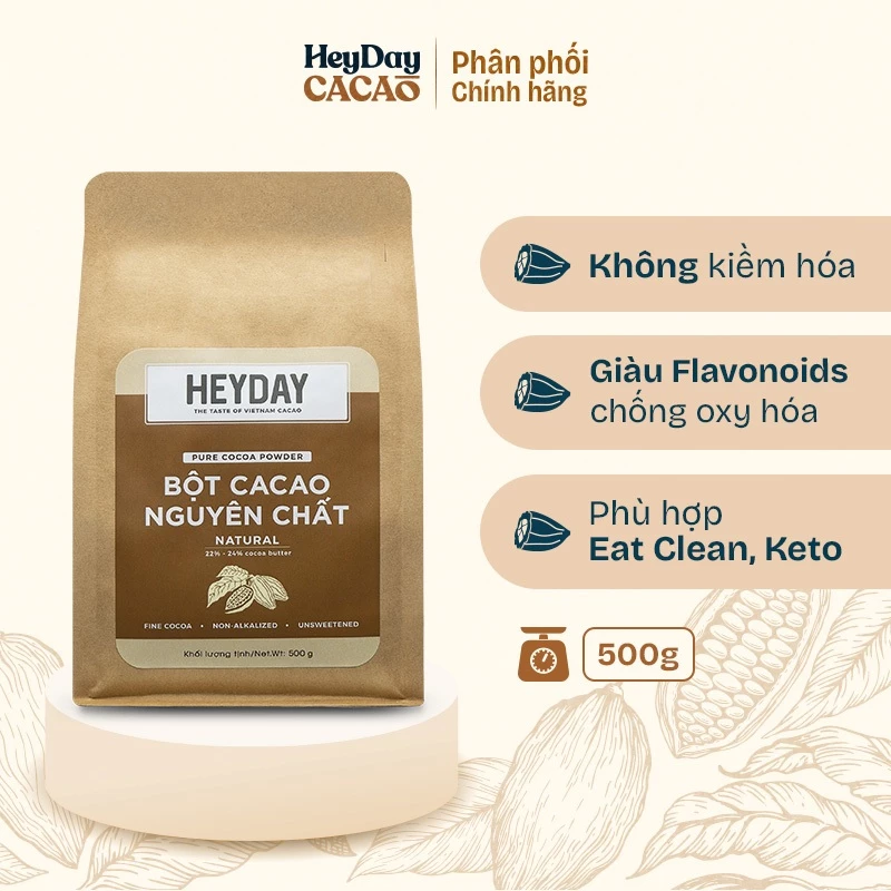 ヘイデイカカオ 500g 100%ピュアココアパウダー - 天然・非アルカリ処理 ナチュラルライン