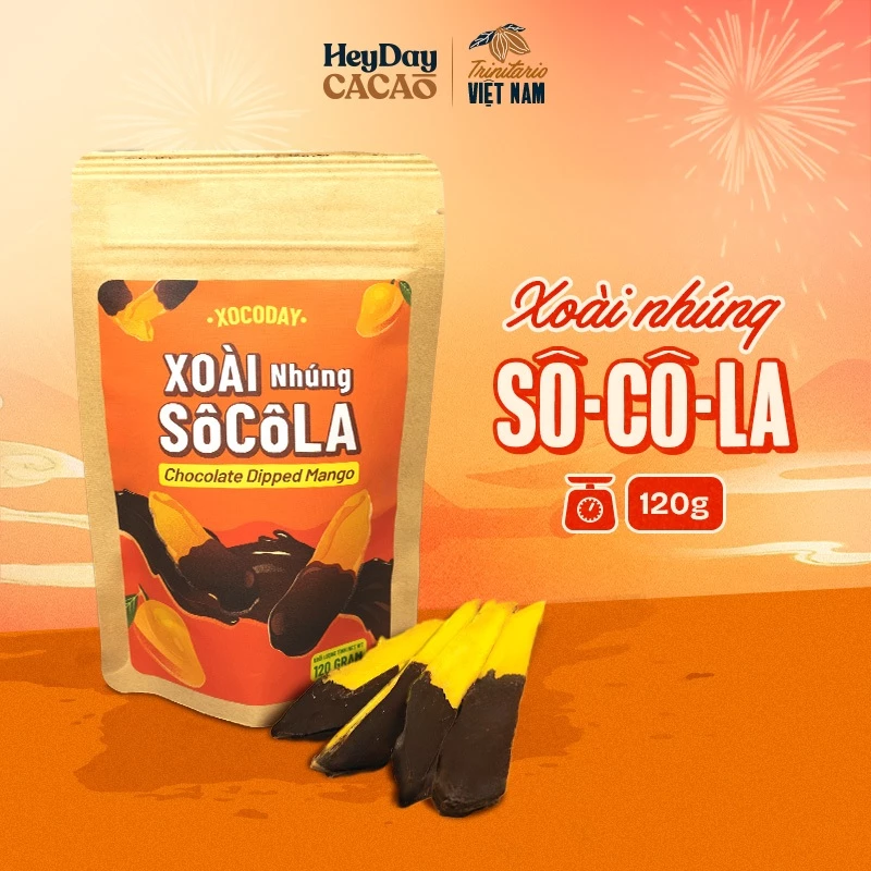 HEYDAY CACAO チョコがけドライマンゴー 120g - 甘酸っぱいマンゴーと濃厚チョコレートの絶妙ハーモニー | Xocoday