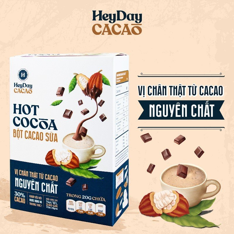 ヘイデイ ココアミルクパウダー - 素朴なココアの味 - 純粋なココアから - 紙箱 12袋 x 20g