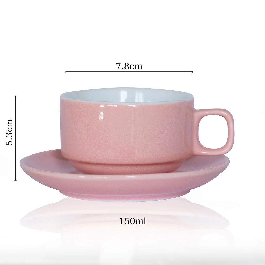 高級バッチャン焼き 石目調磁器カップ 150ml ピンク コーヒー/ラテ用