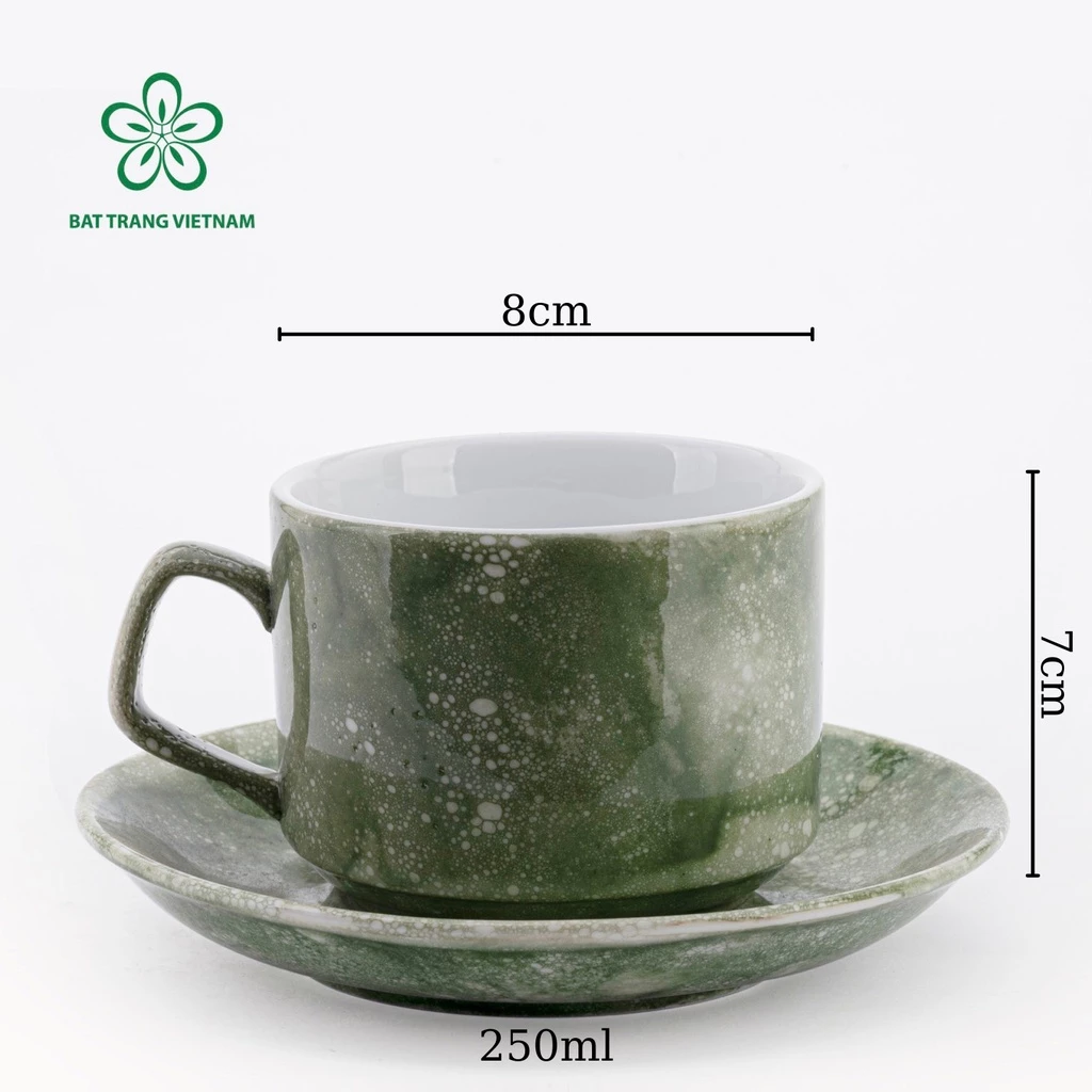 バッチャン焼き 高級マーブル柄陶器カップ - 250ml クロムブルー翡翠色コーヒーカップ